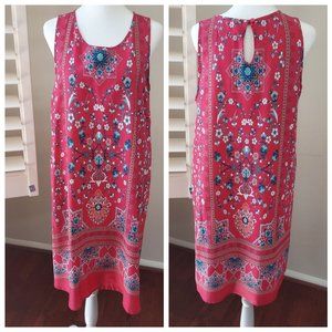 Aventura Stacia Dress Red Flower Print with Pockets Sz M